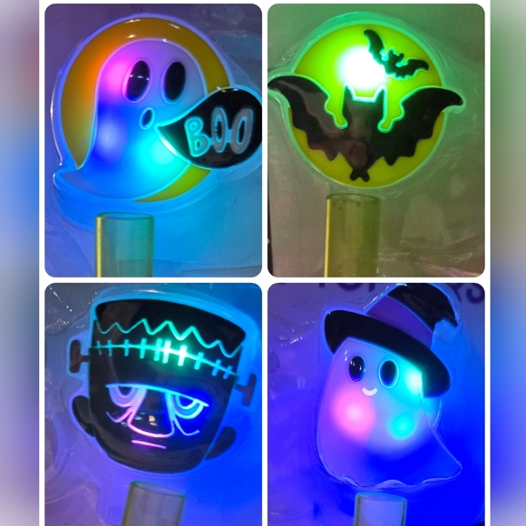 Char Charms Light Up Halloween Straw Toppers Set Of 4 - Picture 1 of 6